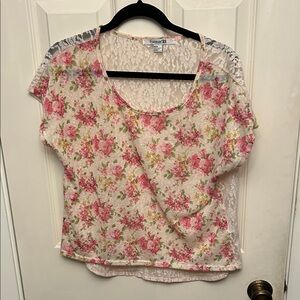 Forever 21 Floral Lace Blouse - Pink and Cream
